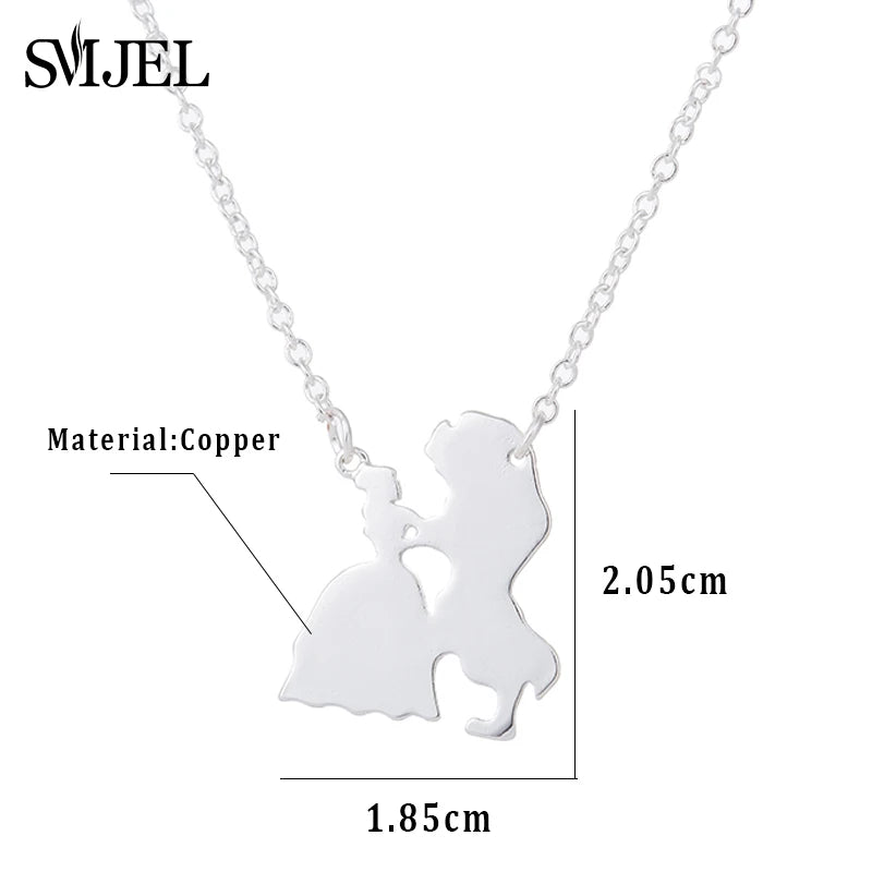 2025 New Movie Jewelry Beauty and the Beast Necklace for Women Prince Princess Pendant Necklaces Lover Accessories Gifts