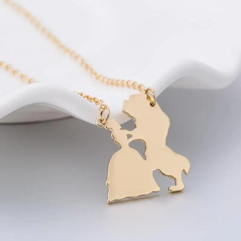 2025 New Movie Jewelry Beauty and the Beast Necklace for Women Prince Princess Pendant Necklaces Lover Accessories Gifts